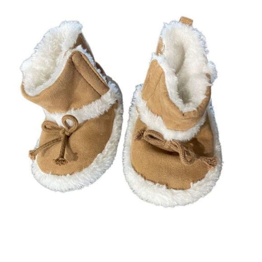 Brown Fuzzy Baby Boot Slippers